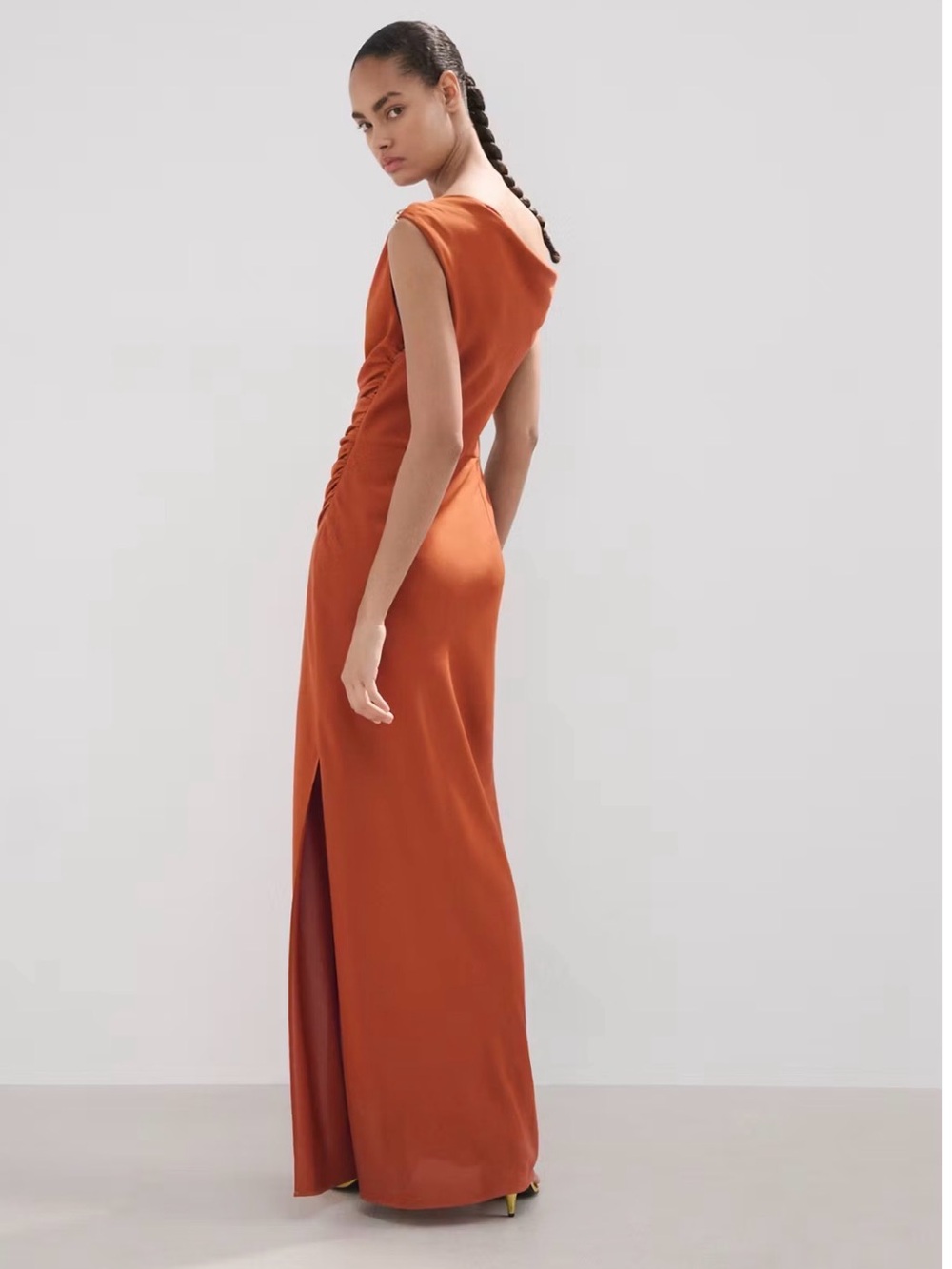 Mango Asymmetrical Pleated Maxi Dress – Rust Orange – Size 6